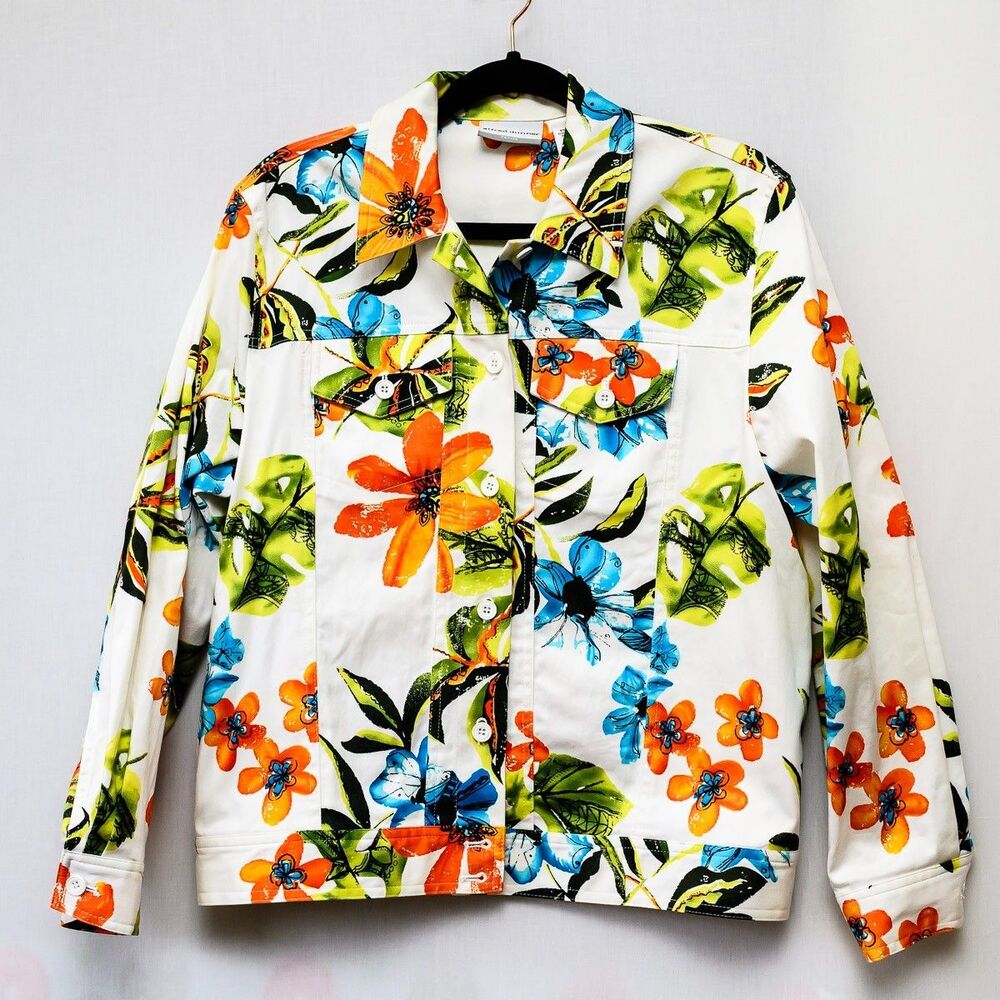 Alfred‎ Dunner Petite 8P abstract artsy Jacket button Floral colorful tropical